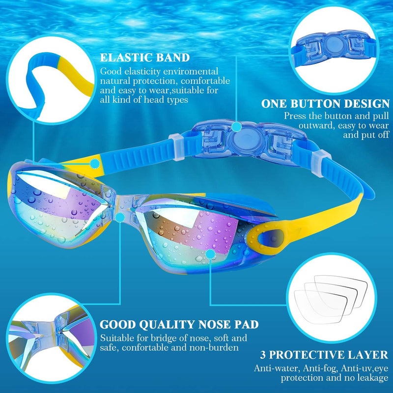COOLOO Kids Swim Goggles, 2 Packs Swimming Goggles for Kids Girls Boys and Child Age 4-16 - Image 2